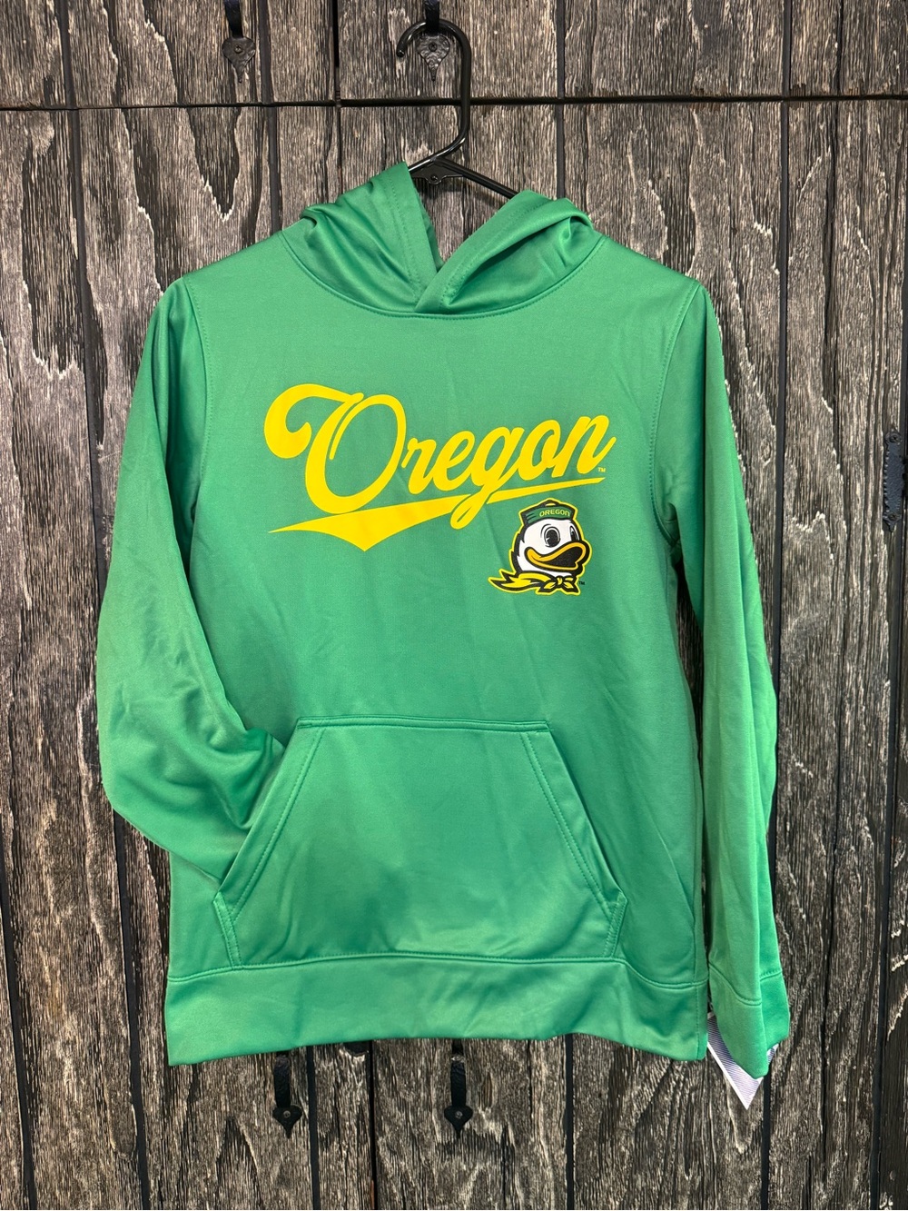 Oregon Youth Green Hooded Pullover with Yellow Script